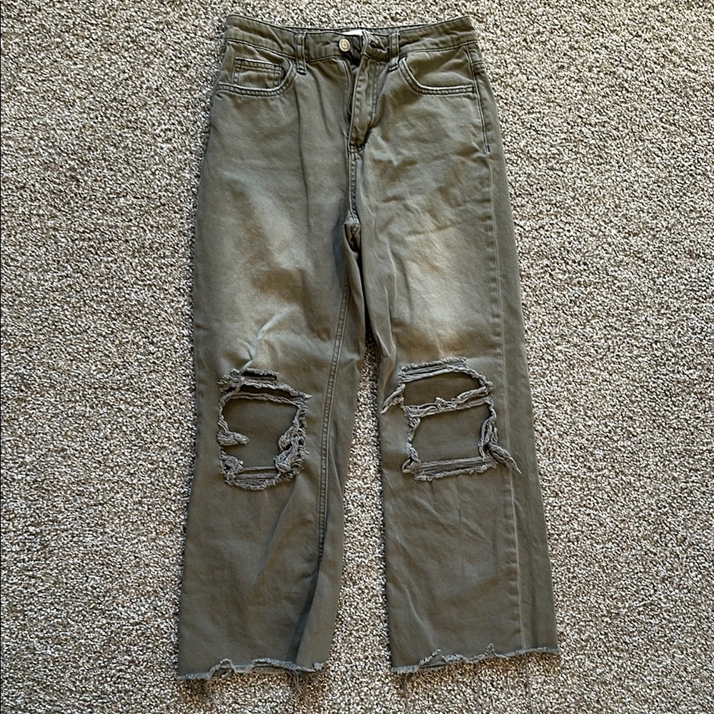 Distressed Olive Green Jeans